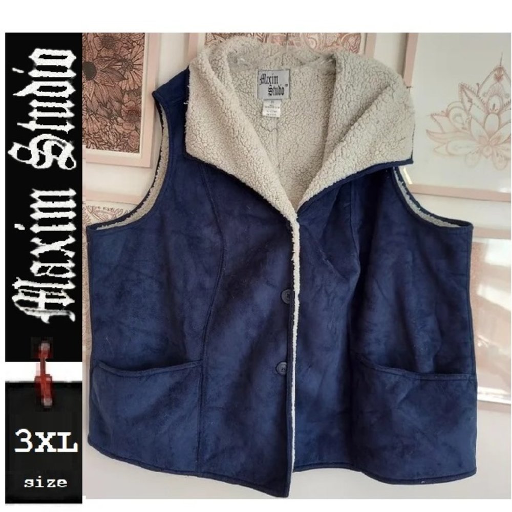 🆕 ⭐️5/$30-NWT blue sherpa and faux suede, 3xl - Picture 2 of 8
